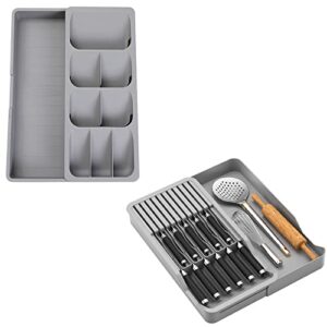 silverware organizer storage tray,cutlery expandable organizer for kitchen drawer holding flatware spoons forks in-drawer knife block,kitchen knife drawer organizer