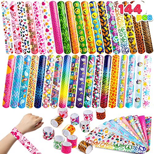 JOYIN 144 Pcs Slap Bracelets for Kids Bulk Wristbands with Animals, Friendship, Heart Print 36 Designs, for kids Easter Party Favors, Valentine Classroom Prizes Exchanging Gifts