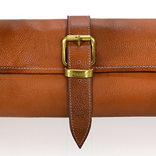 Boldric One Buckle Water Buffalo Leather Chef Knife Bag - Professional Grade Roll Travel Knife Case – 8 Tool Holder Slots For Knives Pens Pencils Spoons (Tan)