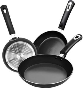 utopia kitchen nonstick frying pan set – 3 piece induction bottom – 8 inches, 9.5 inches and 11 inches (grey-black)