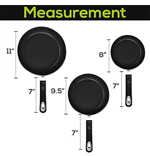 Utopia Kitchen Nonstick Frying Pan Set - 3 Piece Induction Bottom - 8 Inches, 9.5 Inches and 11 Inches (Grey-Black)