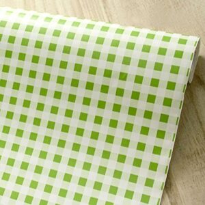 yifely self-adhesive shelf liner removable tabletop protect paper for rent house old furniture decor, green checkered, 17.7 inch by 9.8 feet