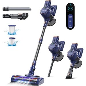 voweek cordless vacuum cleaner, 6 in 1 lightweight stick vacuum cleaner with 3 power modes, led display, powerful stick vacuum up to 45min runtime, vacuum cleaner for hardwood floor pet hair home car