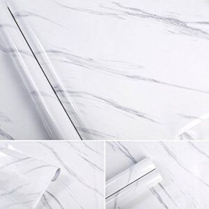white marble adhesive paper gloss vinyl wrap for kitchen countertop peel stick shelf liners decal 15.8inch by 79inch