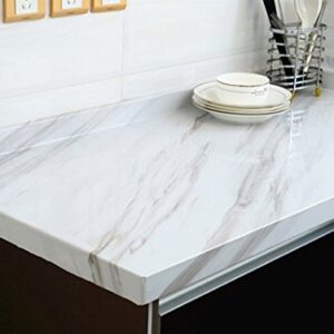 White Marble Adhesive Paper Gloss Vinyl Wrap For Kitchen Countertop Peel Stick Shelf Liners Decal 15.8inch by 79inch
