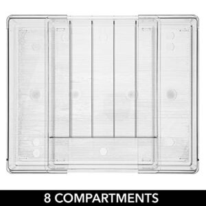 mDesign Dual Expandable Plastic In-Drawer Utensil Organizer Tray Deep 6 Divided Sections for Kitchen; Holds Cutlery, Flatware, Silverware, Cooking Utensils, Ligne Collection, 2 Pack, Clear