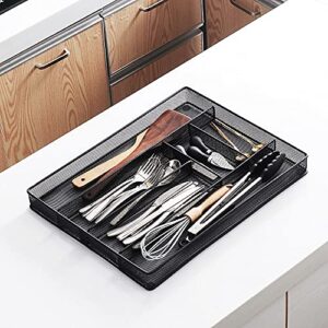 Velaze Black Cutlery Organizer Kitchen /Office Mesh Steel Utensil Drawer Storage