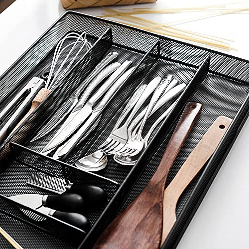 Velaze Black Cutlery Organizer Kitchen /Office Mesh Steel Utensil Drawer Storage