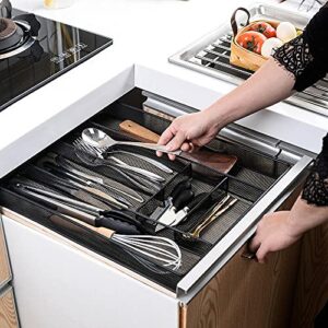 Velaze Black Cutlery Organizer Kitchen /Office Mesh Steel Utensil Drawer Storage