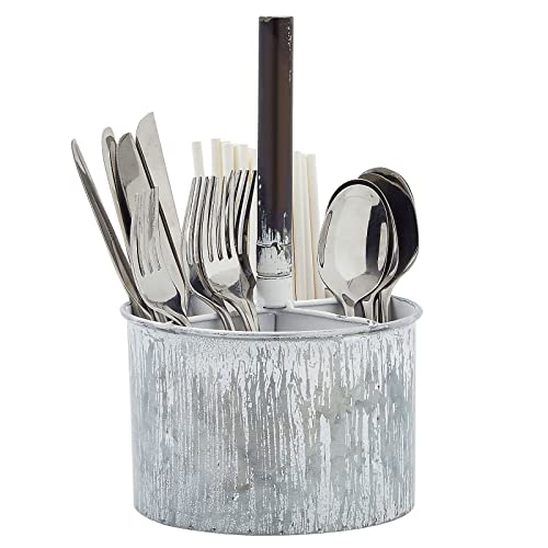 Kitchen Utensil Holder for Countertop with 4 Compartments, Galvanized Flatware Caddy (6 x 11 In)