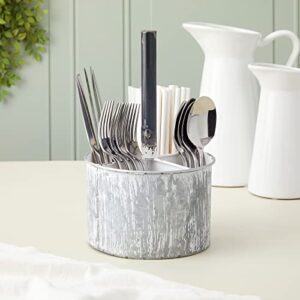 Kitchen Utensil Holder for Countertop with 4 Compartments, Galvanized Flatware Caddy (6 x 11 In)