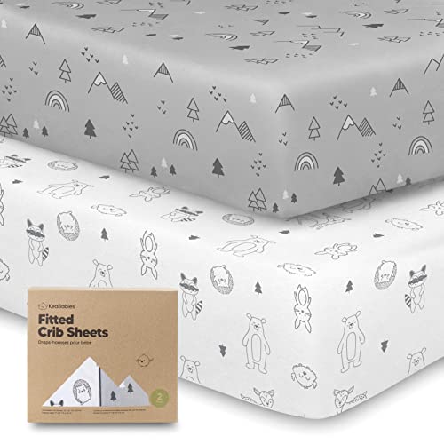 2-Pack Organic Crib Sheets for Boys, Girls - Jersey Fitted Crib Sheet, Baby Crib Sheets Neutral, Crib Mattress Sheet, Cotton Crib Sheets, Soft Baby Sheets for Crib, Unisex Crib Fitted Sheet (Woodland)