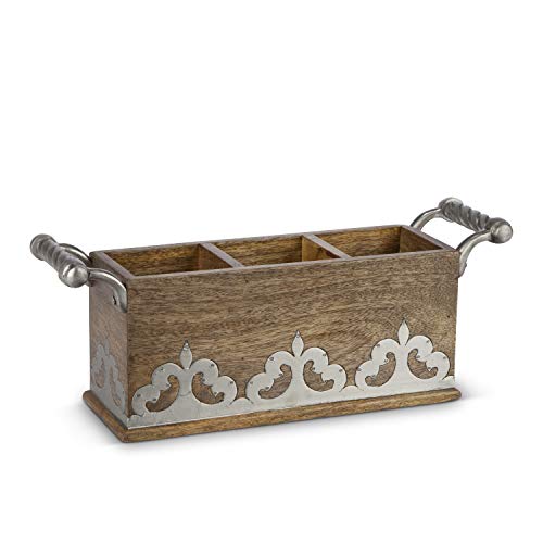 Heritage Collection Wood and Inlay Metal Flatware Caddy