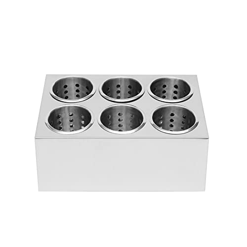 Stainless Steel Cylinder Flatware Commercial Restaurant Silverware Organizer, Stainless Steel Flatware Cylinder Holder For Home,School, Restauran Use (6-Hole)