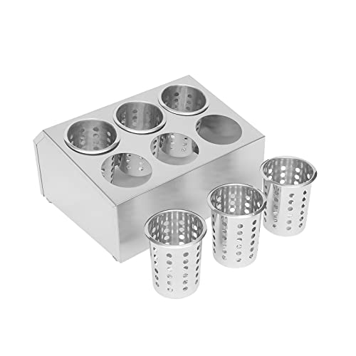 Stainless Steel Cylinder Flatware Commercial Restaurant Silverware Organizer, Stainless Steel Flatware Cylinder Holder For Home,School, Restauran Use (6-Hole)