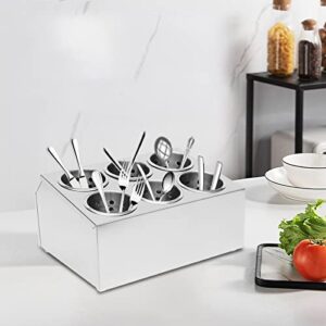 Stainless Steel Cylinder Flatware Commercial Restaurant Silverware Organizer, Stainless Steel Flatware Cylinder Holder For Home,School, Restauran Use (6-Hole)