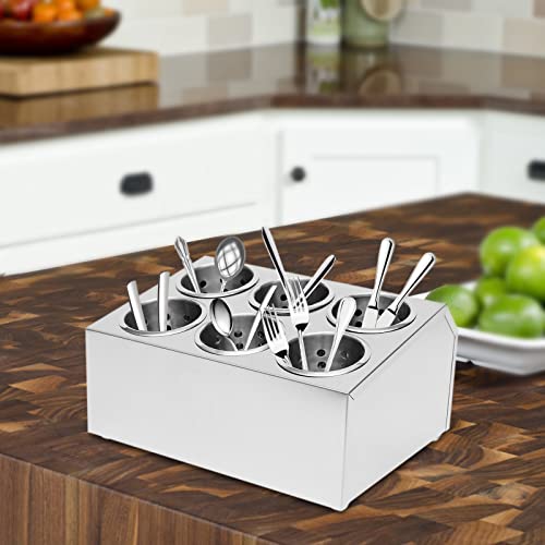 Stainless Steel Cylinder Flatware Commercial Restaurant Silverware Organizer, Stainless Steel Flatware Cylinder Holder For Home,School, Restauran Use (6-Hole)