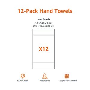 Amazon Basics Cotton Hand Towel - 12-Pack, White