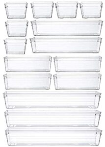15 pcs clear plastic drawer organizer tray for makeup, kitchen utensils, jewelries, and gadgets