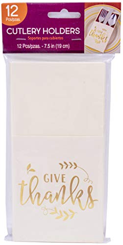 Stephanie Imports Set of 12 Thanksgiving Give Thanks Cutlery Paper Holders (7.5" X 4.75")