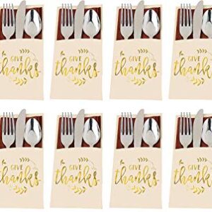 Stephanie Imports Set of 12 Thanksgiving Give Thanks Cutlery Paper Holders (7.5" X 4.75")