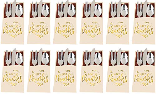 Stephanie Imports Set of 12 Thanksgiving Give Thanks Cutlery Paper Holders (7.5" X 4.75")