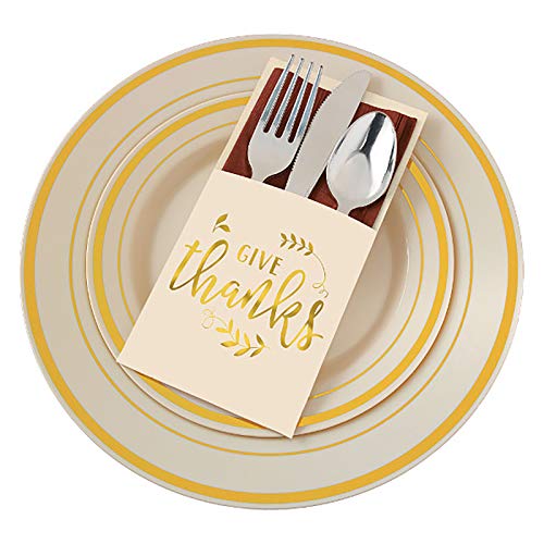 Stephanie Imports Set of 12 Thanksgiving Give Thanks Cutlery Paper Holders (7.5" X 4.75")