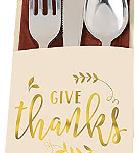 Stephanie Imports Set of 12 Thanksgiving Give Thanks Cutlery Paper Holders (7.5" X 4.75")