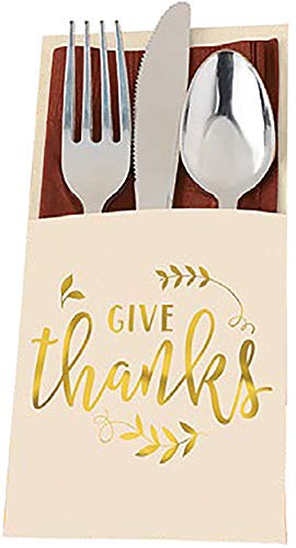 Stephanie Imports Set of 12 Thanksgiving Give Thanks Cutlery Paper Holders (7.5" X 4.75")