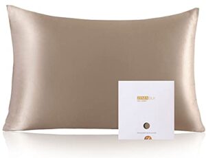 zimasilk 100% mulberry silk pillowcase for hair and skin health,soft and smooth,both sides premium grade 6a silk,600 thread count,with hidden zipper,1pc (queen 20”x30”,taupe)