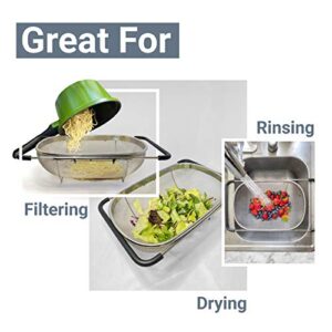 Makerstep Over the Sink Colander Strainer Basket Stainless Steel, For Kitchen Sink with Rubber Grip, Fine Mesh, Large Kitchen Gadgets Tools, Expandable Sink Strainer Home Kitchen Essentials