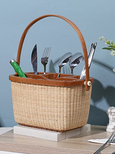 Teng Tian Nantucket Utensil Caddy Napkin Holder and Organizer Multi-Purpose Rattan Caddy Ideal for Kitchen Dining Entertaining Tailgating Picnics