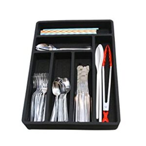 Polar Whale Flatware Silverware Drawer Organizer Premium Dividers for Cutlery Forks Knives Spoons Serving Utensils Non-Slip Waterproof Tray Insert 12.75 X 18 Inches 6 Slot Extra Deep