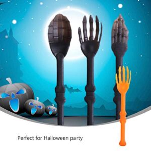 NUOBESTY 6PCS Halloween Skeleton Silverware Set Plastic Skull Cutlery Forks Spoons Halloween Party Utensils Supplies for Kitchen Dining Bar Orange Black