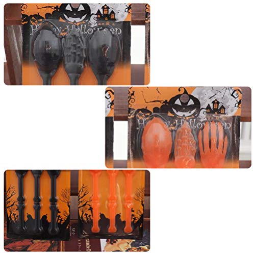 NUOBESTY 6PCS Halloween Skeleton Silverware Set Plastic Skull Cutlery Forks Spoons Halloween Party Utensils Supplies for Kitchen Dining Bar Orange Black