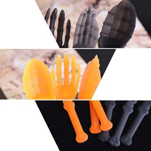 NUOBESTY 6PCS Halloween Skeleton Silverware Set Plastic Skull Cutlery Forks Spoons Halloween Party Utensils Supplies for Kitchen Dining Bar Orange Black