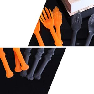 NUOBESTY 6PCS Halloween Skeleton Silverware Set Plastic Skull Cutlery Forks Spoons Halloween Party Utensils Supplies for Kitchen Dining Bar Orange Black