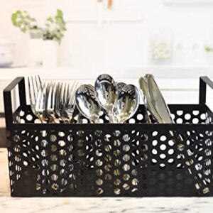 Boston Warehouse Modern Circles Flatware Caddy, 3 Section, Matte Black