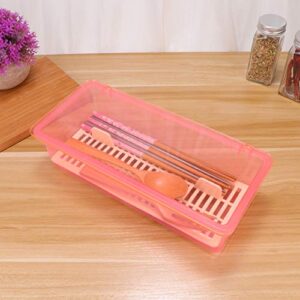 Cabilock Flatware Plastic Tray Kitchen Organizers with Lid Kitchen Cutlery and Utensil Drawer Organizer- proof Fork Utensil Storage Container (Pink)