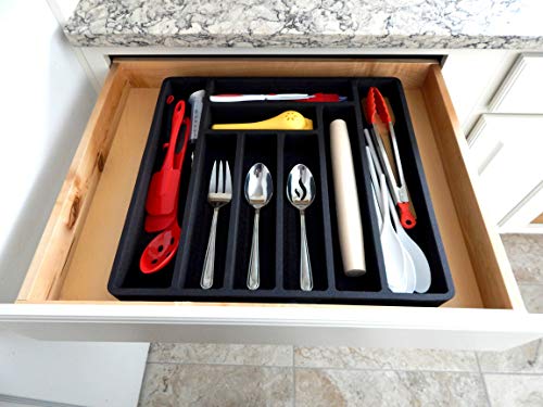 Polar Whale Giant Flatware Silverware Drawer Organizer Premium Dividers for Cutlery Forks Knives Spoons Serving Utensils Non-Slip Waterproof Tray Insert 19 X 18 Inches 8 Slot Extra Deep