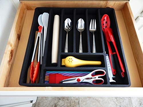 Polar Whale Giant Flatware Silverware Drawer Organizer Premium Dividers for Cutlery Forks Knives Spoons Serving Utensils Non-Slip Waterproof Tray Insert 19 X 18 Inches 8 Slot Extra Deep