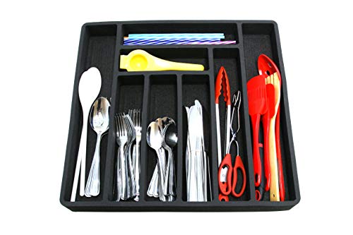 Polar Whale Giant Flatware Silverware Drawer Organizer Premium Dividers for Cutlery Forks Knives Spoons Serving Utensils Non-Slip Waterproof Tray Insert 19 X 18 Inches 8 Slot Extra Deep