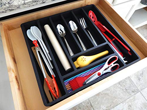 Polar Whale Giant Flatware Silverware Drawer Organizer Premium Dividers for Cutlery Forks Knives Spoons Serving Utensils Non-Slip Waterproof Tray Insert 19 X 18 Inches 8 Slot Extra Deep