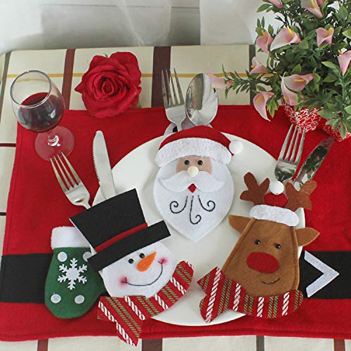 LERTREE 6PCS Christmas Snowman Tableware Holder Silverware Holder Pockets Set Knife Spoon Fork Bags