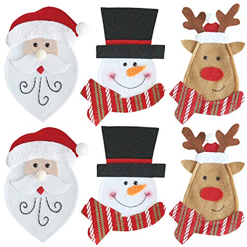 LERTREE 6PCS Christmas Snowman Tableware Holder Silverware Holder Pockets Set Knife Spoon Fork Bags