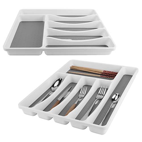 Drawer Organizer 6 Compartments Flatware Organizers Cutlery Tray Storage Box Kitchen Silverware Dividers Storage Soft Grip Lining and Non Slip Rubber Feet