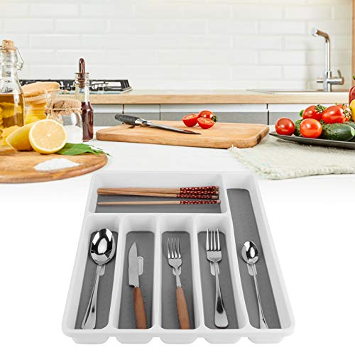 Drawer Organizer 6 Compartments Flatware Organizers Cutlery Tray Storage Box Kitchen Silverware Dividers Storage Soft Grip Lining and Non Slip Rubber Feet