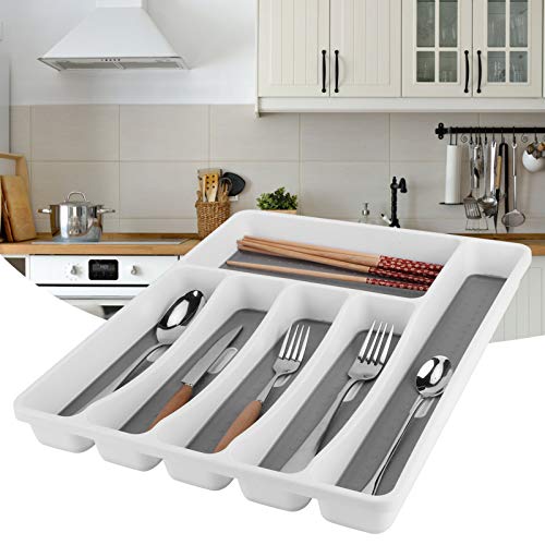 Drawer Organizer 6 Compartments Flatware Organizers Cutlery Tray Storage Box Kitchen Silverware Dividers Storage Soft Grip Lining and Non Slip Rubber Feet