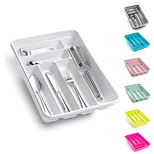 PLASTIFIC 1 Tier Large & Deep CUTLERY TRAY Flatware Organiser Strong Plastic Drawer Sliding Tidy Multipurpose flatware Holder Kitchen Accessories for Tableware(1A - White)…