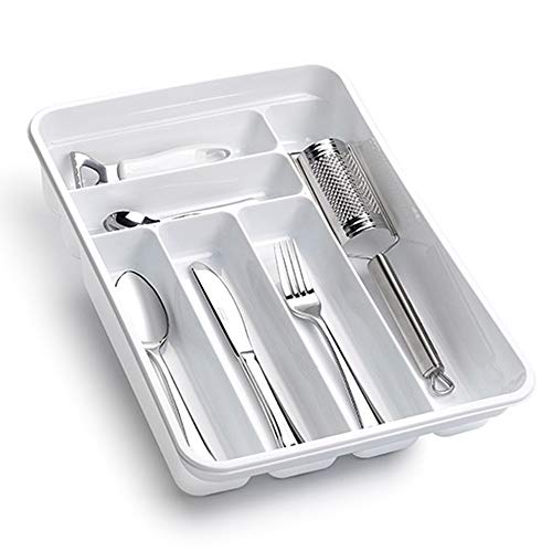 PLASTIFIC 1 Tier Large & Deep CUTLERY TRAY Flatware Organiser Strong Plastic Drawer Sliding Tidy Multipurpose flatware Holder Kitchen Accessories for Tableware(1A - White)…